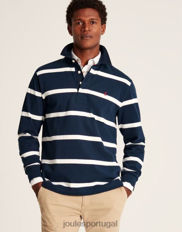 camisa de rugby lateral homens faixa creme marinho Joules vestuário 2X26V178