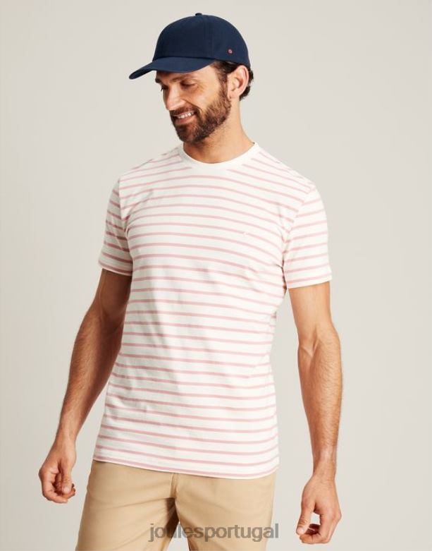 camiseta listrada de barco homens listra branca rosa Joules vestuário 2X26V208
