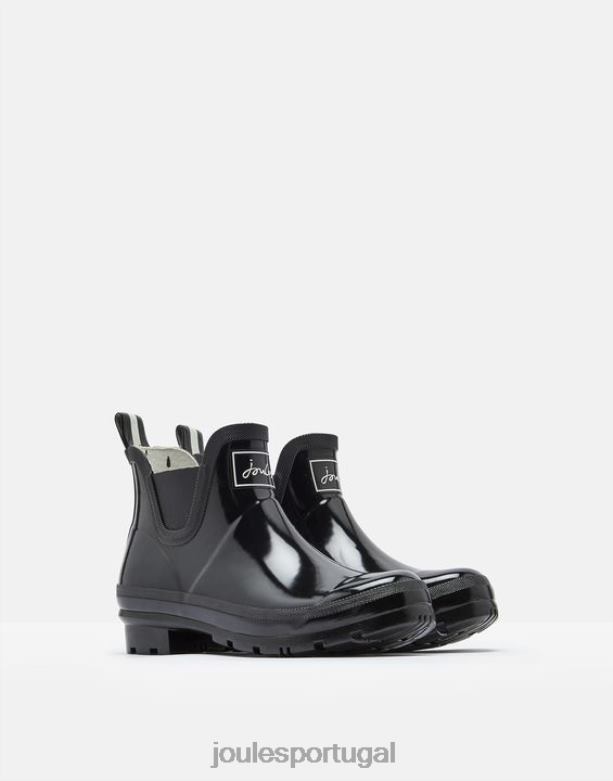 botas de chuva de altura curta wellibobs brilhantes mulheres verdadeiro Preto Joules calçados 2X26V150