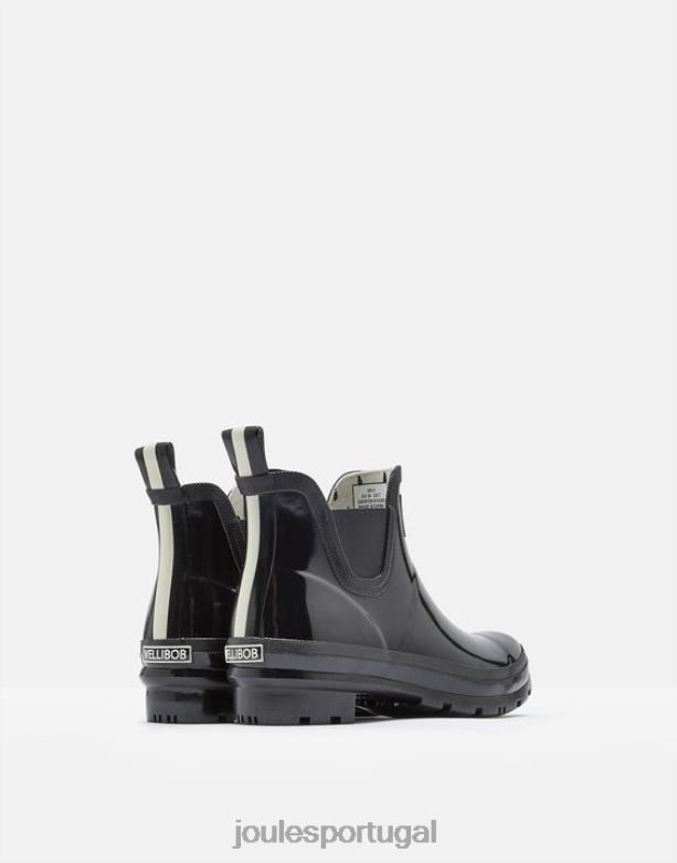 botas de chuva de altura curta wellibobs brilhantes mulheres verdadeiro Preto Joules calçados 2X26V150