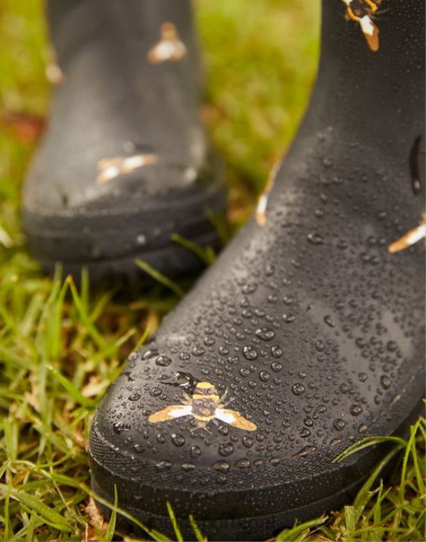 botas de chuva estampadas molly de altura média mulheres abelhas metálicas pretas Joules calçados 2X26V6