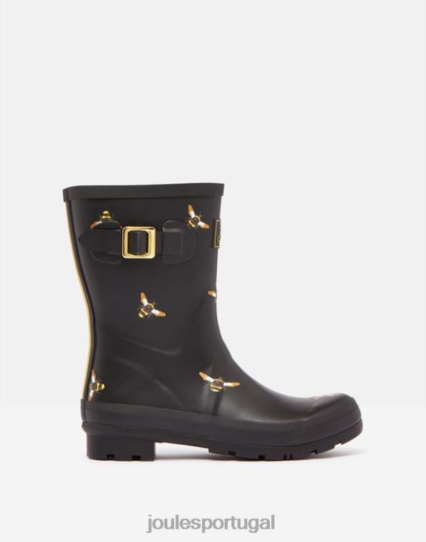 botas de chuva estampadas molly de altura média mulheres abelhas metálicas pretas Joules calçados 2X26V6