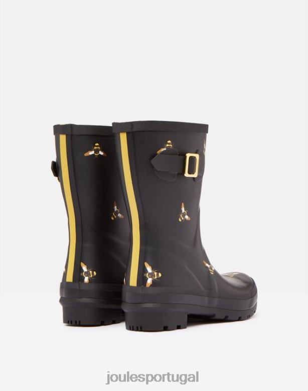 botas de chuva estampadas molly de altura média mulheres abelhas metálicas pretas Joules calçados 2X26V6
