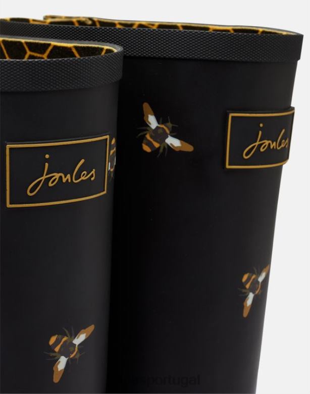 estampa de bota de chuva com reforço traseiro ajustável mulheres abelhas metálicas pretas Joules calçados 2X26V147
