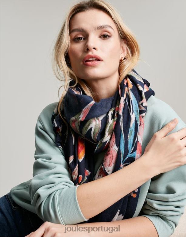 lenço leve estampado em retângulo tecido leve rio mulheres pico floral Joules acessórios 2X26V155