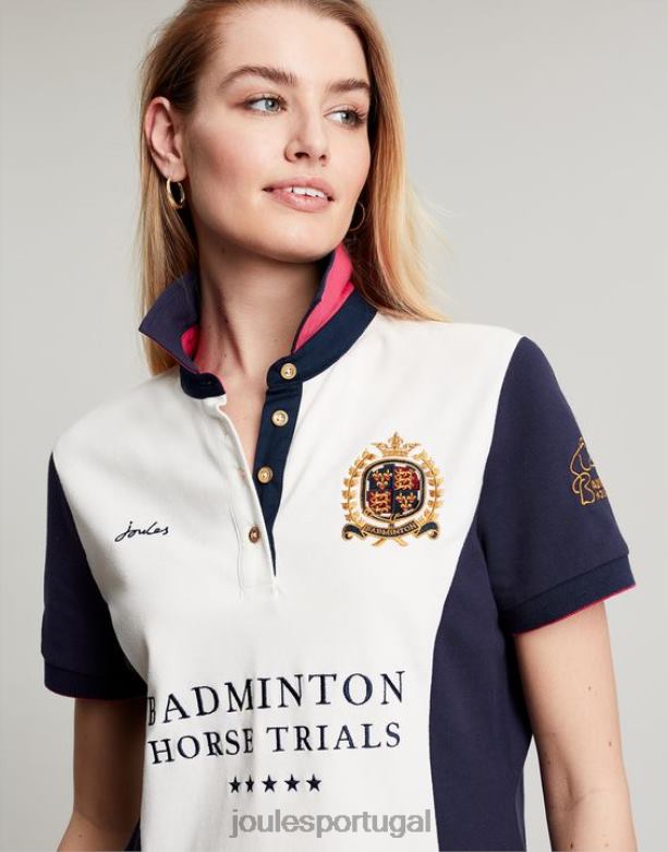 camisa pólo embelezada de badminton mulheres creme Joules vestuário 2X26V75