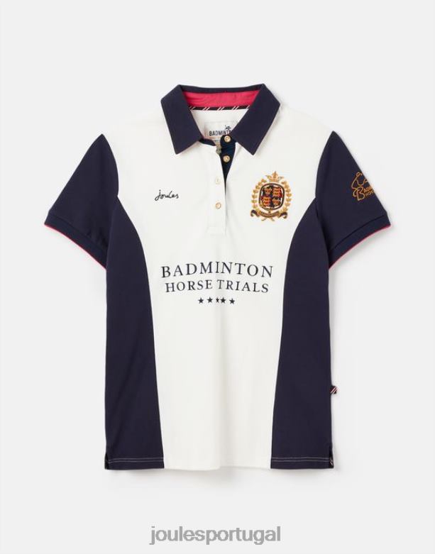 camisa pólo embelezada de badminton mulheres creme Joules vestuário 2X26V75