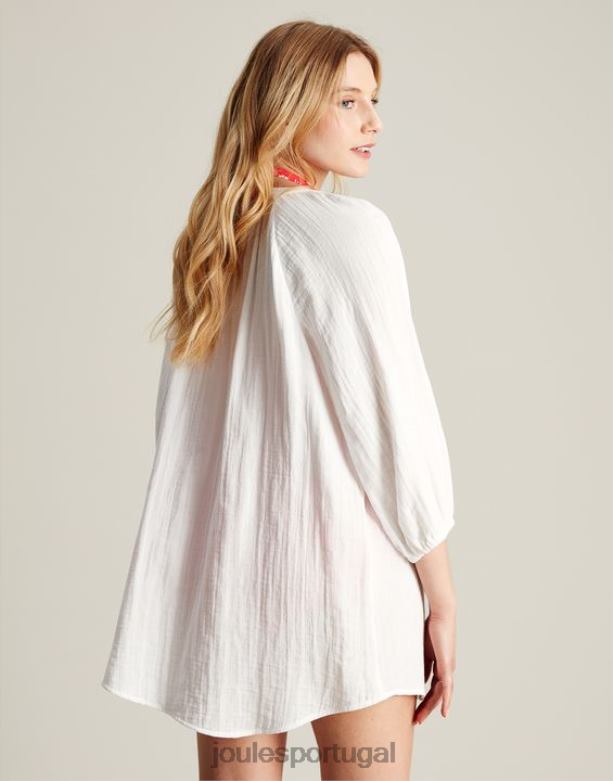 botão calais através da blusa mulheres Branco brilhante Joules vestuário 2X26V115
