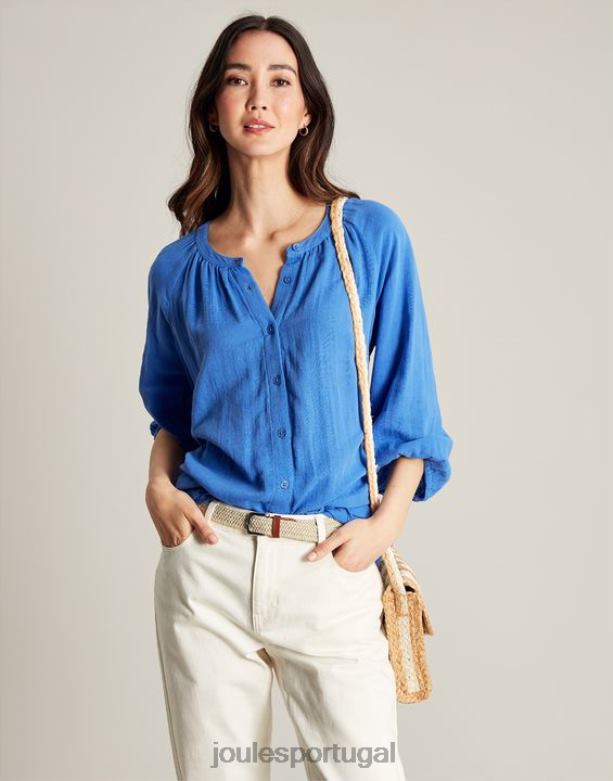 botão calais através da blusa mulheres etnblu Joules vestuário 2X26V121