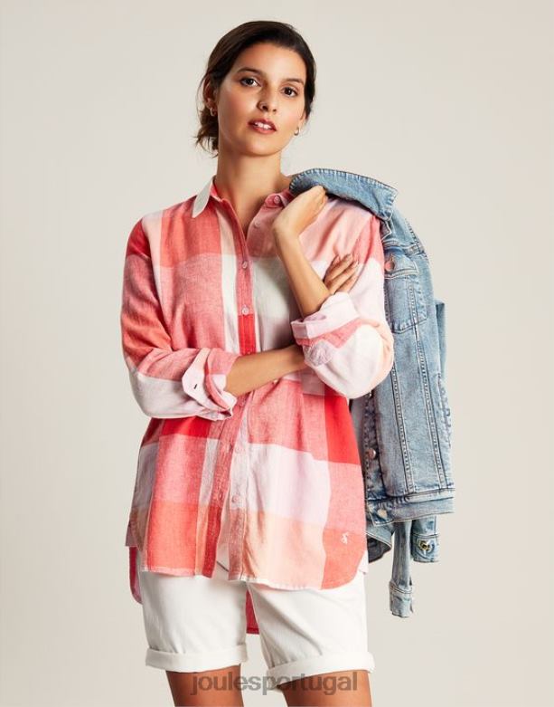 camisa lorena longline mulheres cheque rosa Joules vestuário 2X26V26