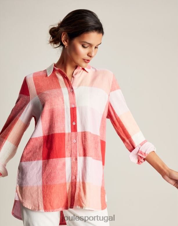 camisa lorena longline mulheres cheque rosa Joules vestuário 2X26V26