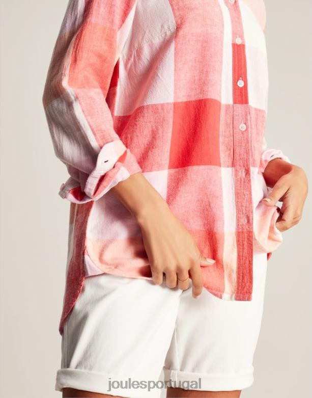 camisa lorena longline mulheres cheque rosa Joules vestuário 2X26V26