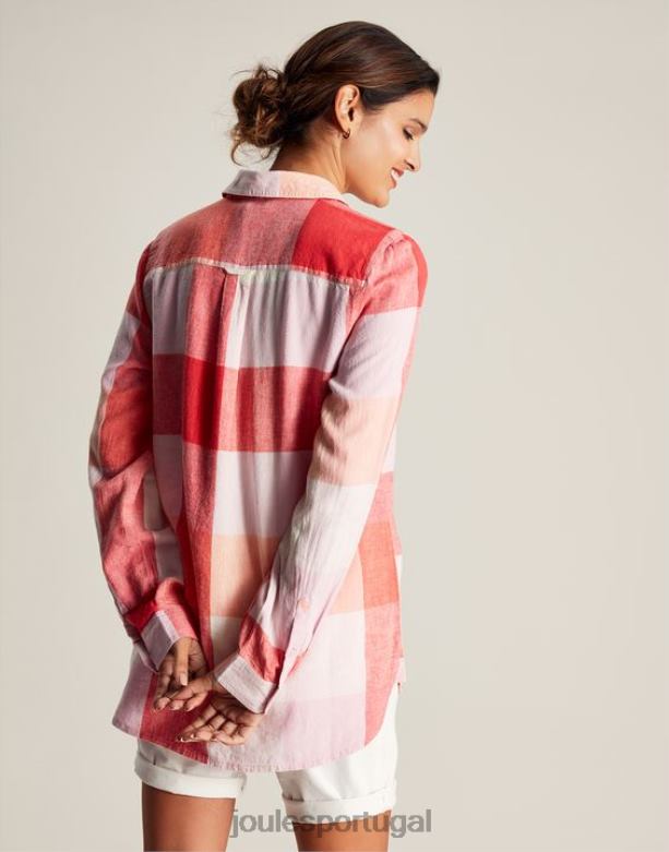 camisa lorena longline mulheres cheque rosa Joules vestuário 2X26V26