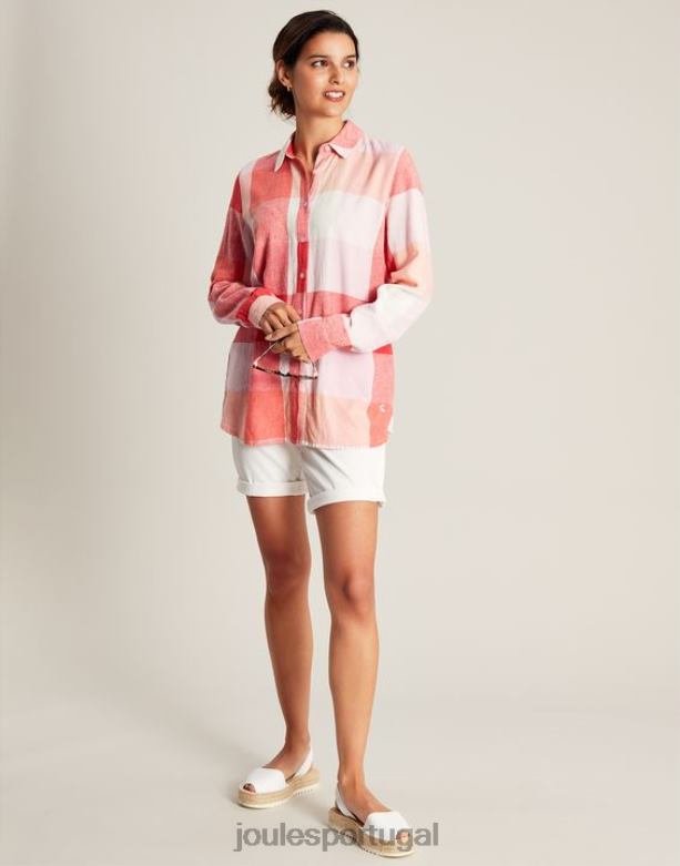 camisa lorena longline mulheres cheque rosa Joules vestuário 2X26V26