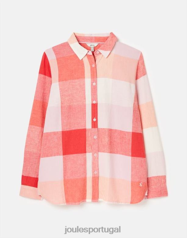 camisa lorena longline mulheres cheque rosa Joules vestuário 2X26V26