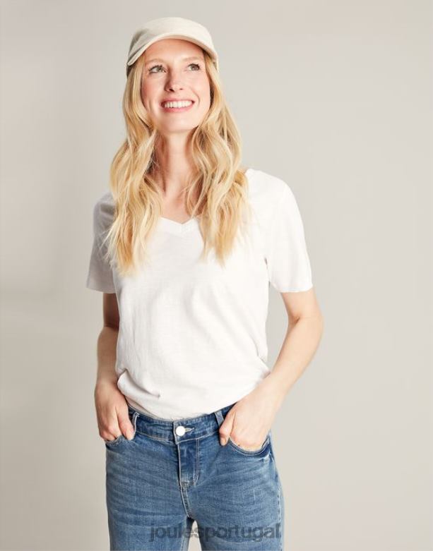 camiseta celina sólida com decote em V mulheres Branco brilhante Joules vestuário 2X26V60