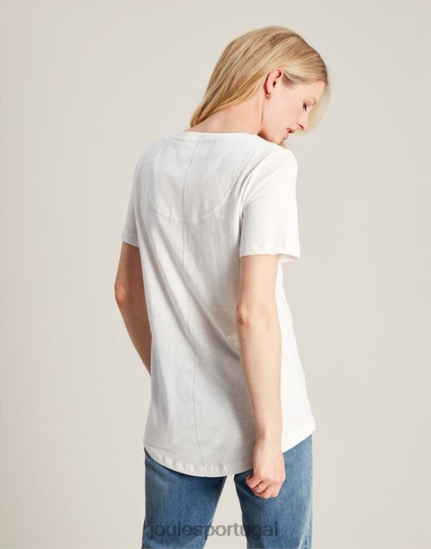 camiseta celina sólida com decote em V mulheres Branco brilhante Joules vestuário 2X26V60