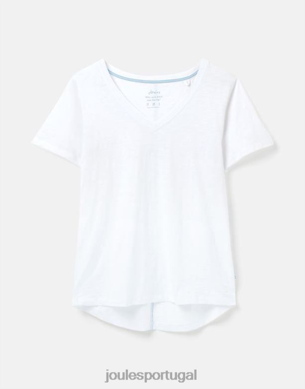camiseta celina sólida com decote em V mulheres Branco brilhante Joules vestuário 2X26V60