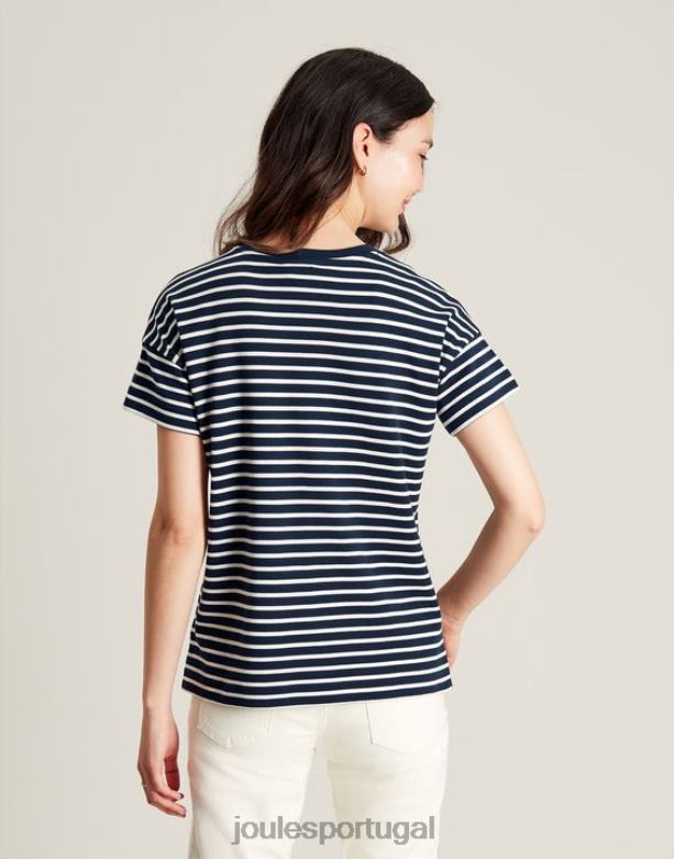camiseta manga curta listrada macey mulheres faixa azul marinho Joules vestuário 2X26V54