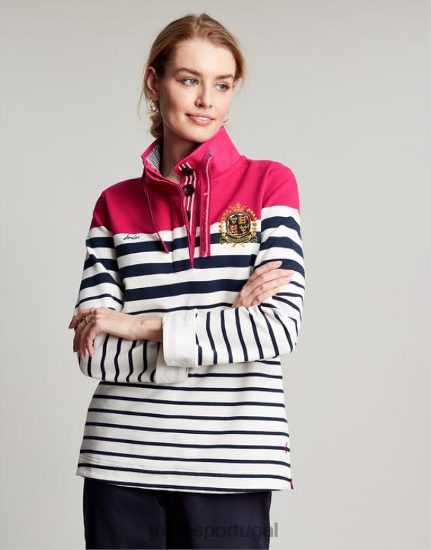 moletom badminton saunton com gola funil mulheres faixa rosa marinho Joules vestuário 2X26V28