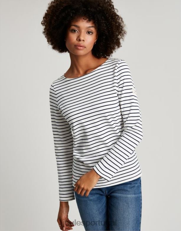 blusa de jérsei manga longa porto mulheres faixa creme marinho Joules vestuário 2X26V53