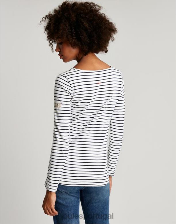 blusa de jérsei manga longa porto mulheres faixa creme marinho Joules vestuário 2X26V53