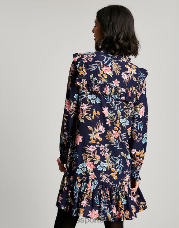 túnica rubi com babados e babados mulheres pico marinho floral Joules vestuário 2X26V101