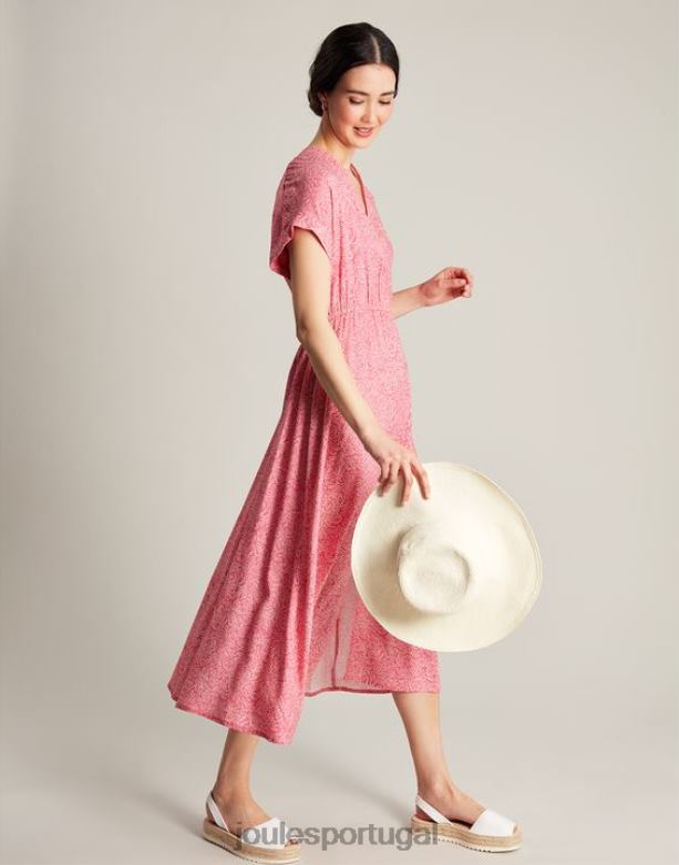 vestido abigail decote v mulheres mancha de salgueiro rosa choque Joules vestuário 2X26V96