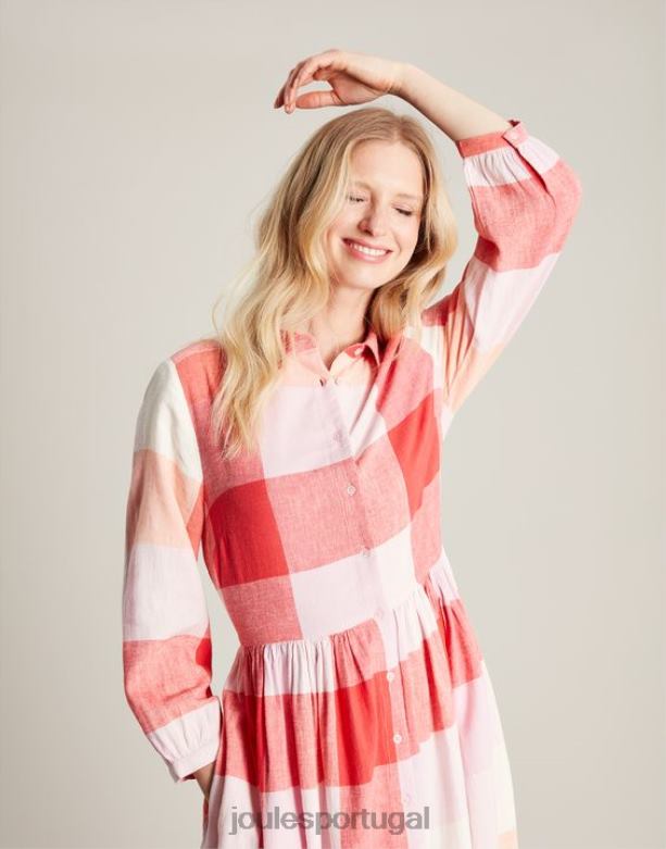 vestido camisa faye folgado mulheres cheque rosa Joules vestuário 2X26V7