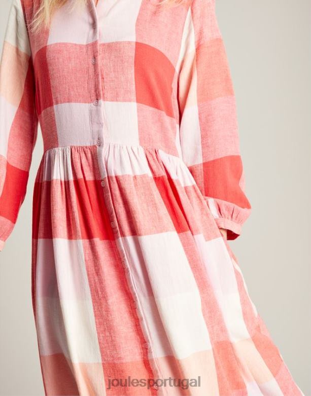 vestido camisa faye folgado mulheres cheque rosa Joules vestuário 2X26V7
