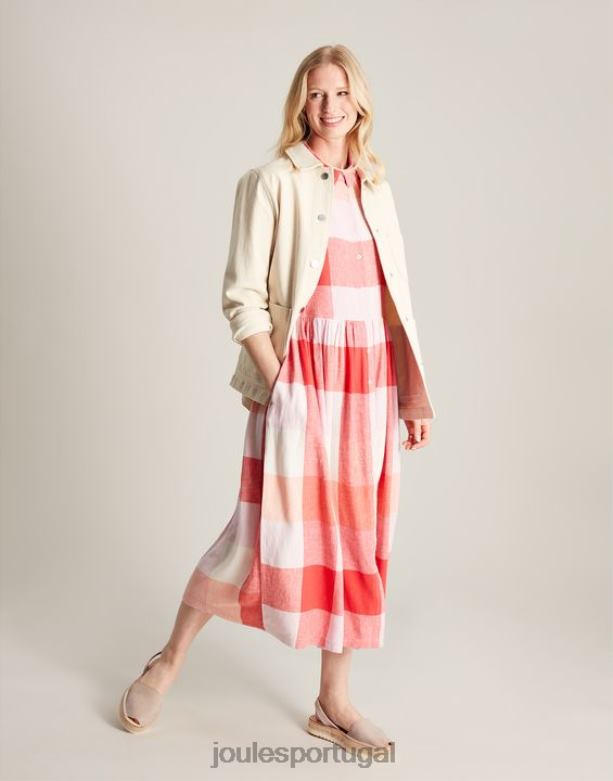 vestido camisa faye folgado mulheres cheque rosa Joules vestuário 2X26V7