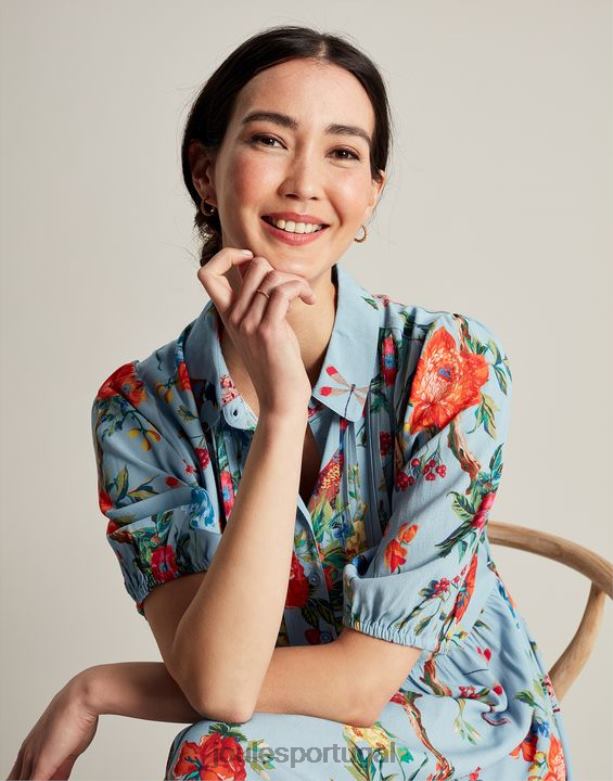 vestido camisa âmbar mulheres floral azul Joules vestuário 2X26V12