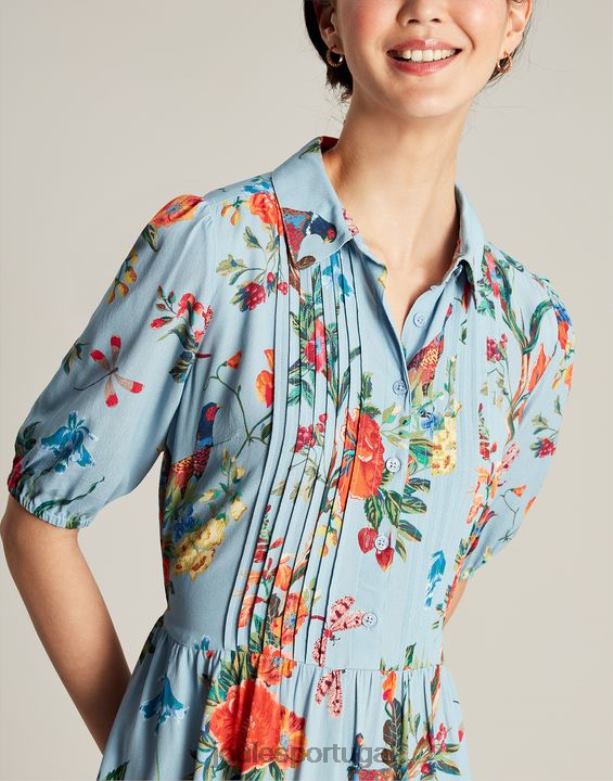 vestido camisa âmbar mulheres floral azul Joules vestuário 2X26V12