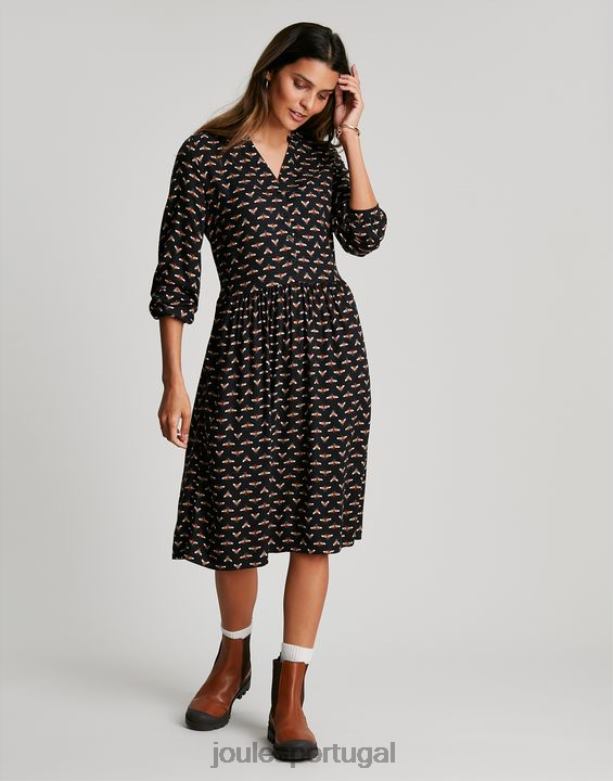 vestido camisa meia carcela sophia mulheres abelha preta Joules vestuário 2X26V138