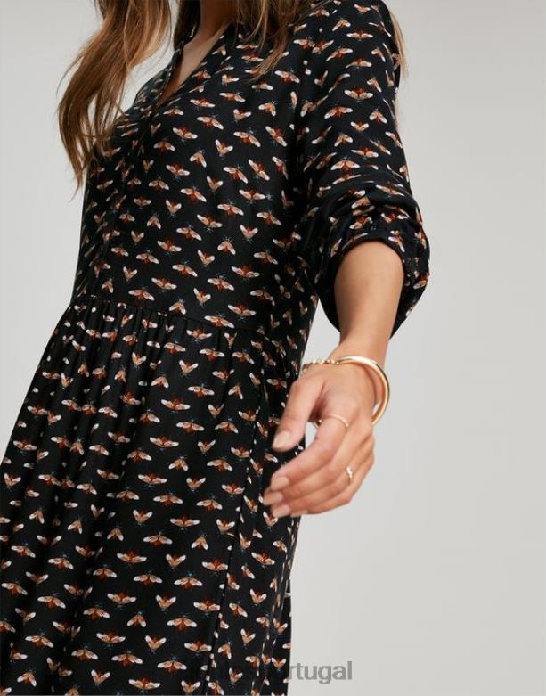 vestido camisa meia carcela sophia mulheres abelha preta Joules vestuário 2X26V138