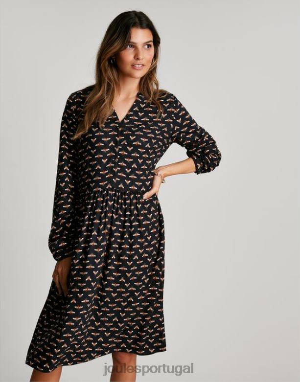 vestido camisa meia carcela sophia mulheres abelha preta Joules vestuário 2X26V138