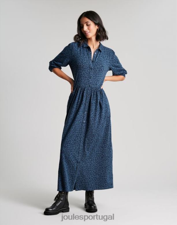 vestido camisa midi nova jersey mulheres leopardo azul Joules vestuário 2X26V94