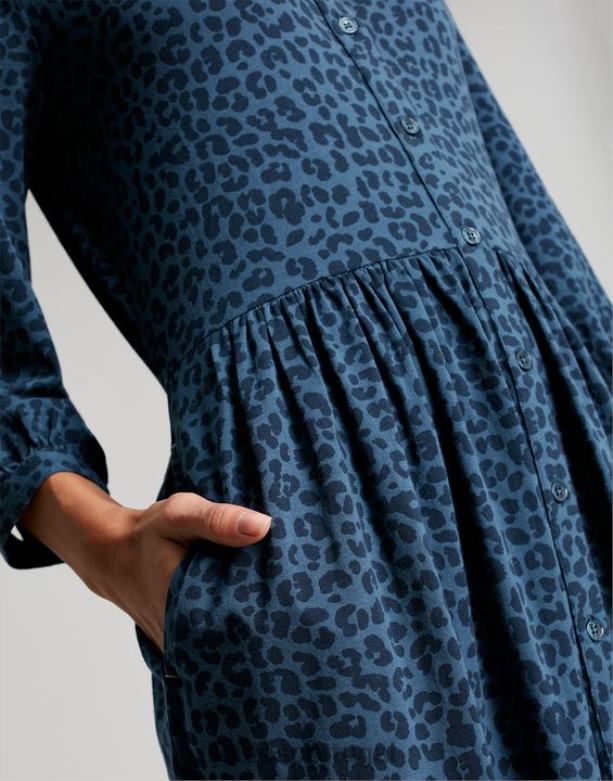 vestido camisa midi nova jersey mulheres leopardo azul Joules vestuário 2X26V94