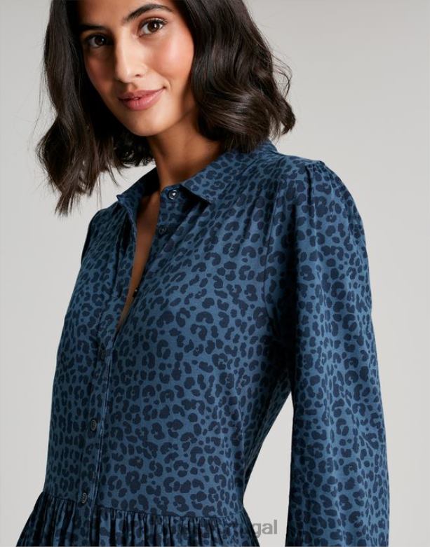 vestido camisa midi nova jersey mulheres leopardo azul Joules vestuário 2X26V94