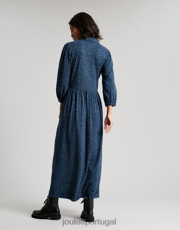vestido camisa midi nova jersey mulheres leopardo azul Joules vestuário 2X26V94