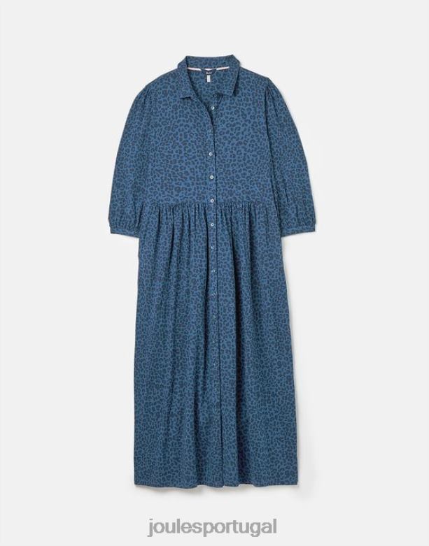 vestido camisa midi nova jersey mulheres leopardo azul Joules vestuário 2X26V94
