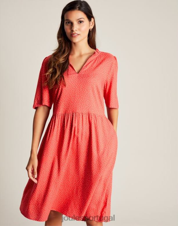 vestido curto decote lotty babado mulheres ponto vermelho Joules vestuário 2X26V97