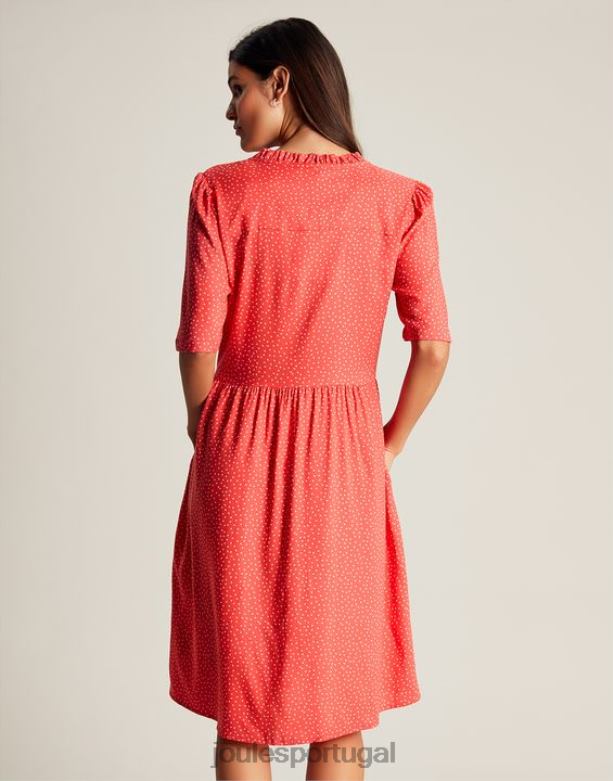 vestido curto decote lotty babado mulheres ponto vermelho Joules vestuário 2X26V97