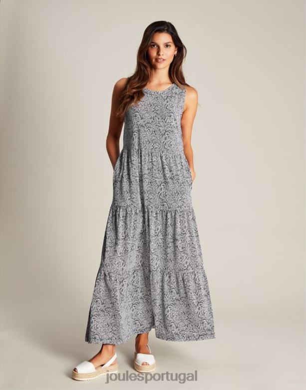 vestido jayne jersey em camadas mulheres salgueiro azul escuro Joules vestuário 2X26V100