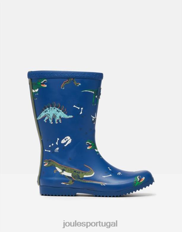 enrole botas de chuva impressas flexíveis Rapazes dinossauros azuis Joules calçados 2X26V386