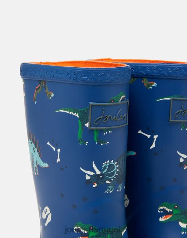 enrole botas de chuva impressas flexíveis Rapazes dinossauros azuis Joules calçados 2X26V386