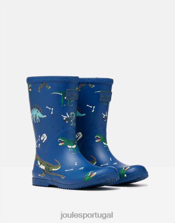 enrole botas de chuva impressas flexíveis Rapazes dinossauros azuis Joules calçados 2X26V386