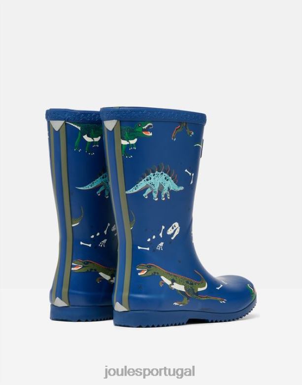 enrole botas de chuva impressas flexíveis Rapazes dinossauros azuis Joules calçados 2X26V386