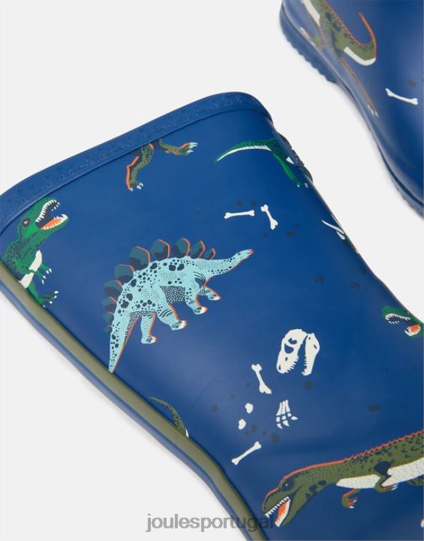 enrole botas de chuva impressas flexíveis Rapazes dinossauros azuis Joules calçados 2X26V386