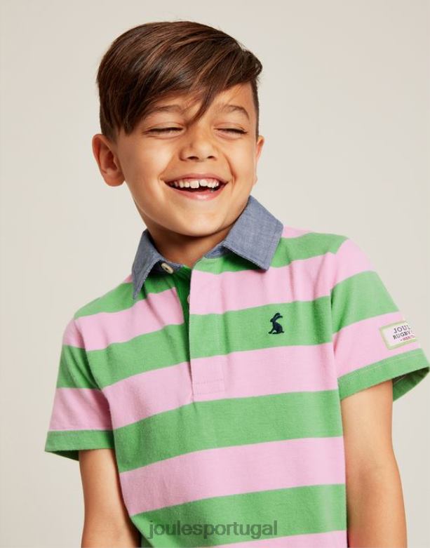 camisa pólo jersey listrada ozzy 2-12 anos Rapazes faixa rosa verde Joules vestuário 2X26V337